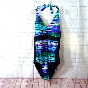 Womans Your Best Look Purple Blue Twist Pne Piece Swim Suit NWT 20 W